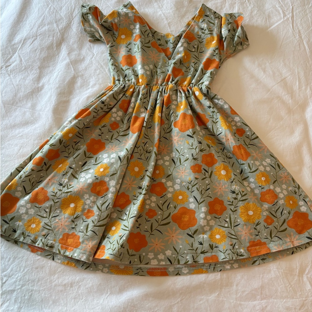 Charming Floral Kids Dress in Orange and Green